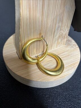 Gold Tone Sculpted Crescent Hoop Earrings - Women Jewelry